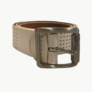 White Leather Perforated Nike Belt